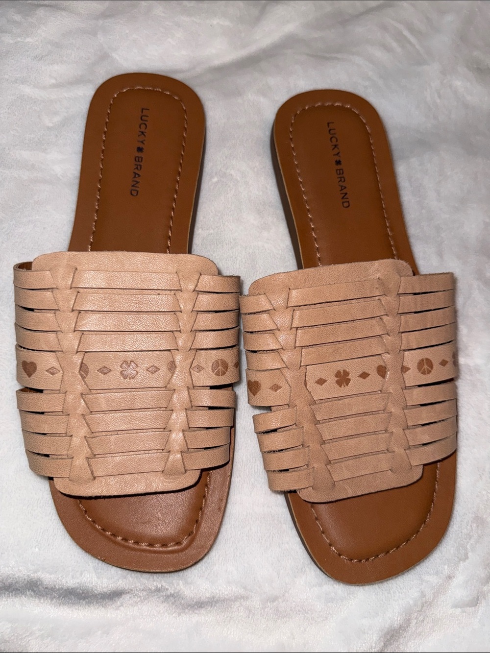 Lucky Brand Blush Tan Woven Slide Mules